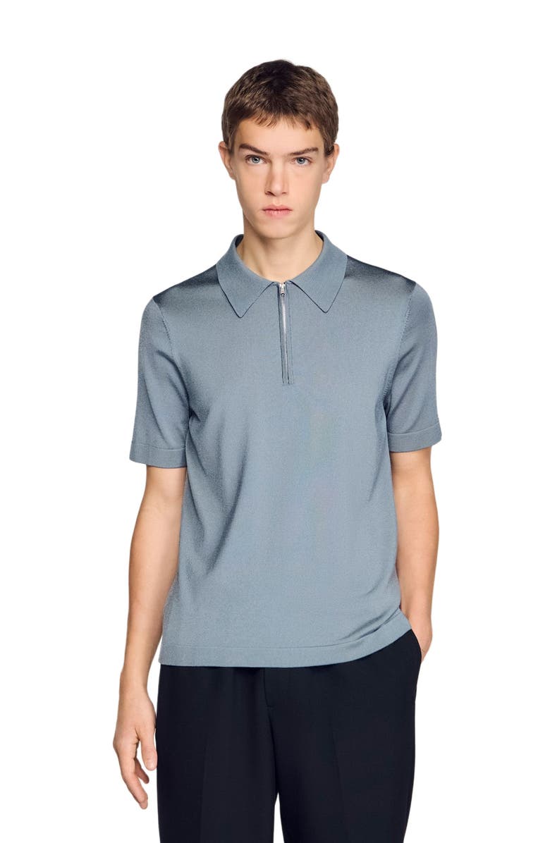 SANDRO Knitted polo with zip collar, Main, color, Grey / Blu