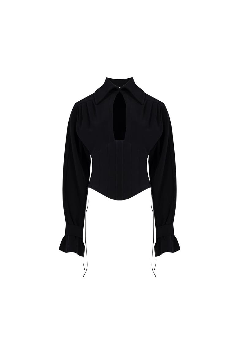 Wool Blend Your *Itch Corset Blouse, Main, color, BLACK