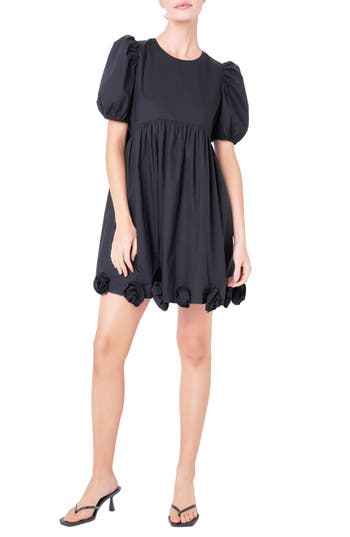 ENGLISH FACTORY ENGLISH FACTORY CORSAGE PUFF SLEEVE BABYDOLL MINIDRESS
