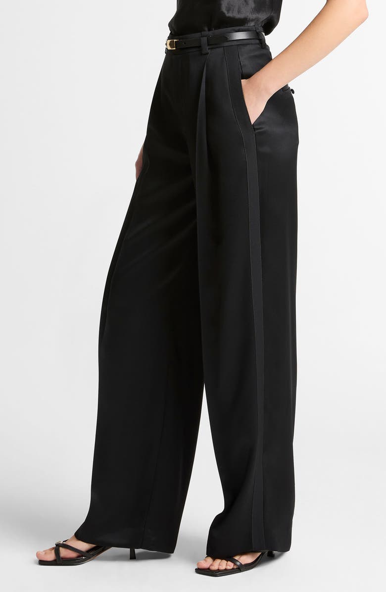 Vince Pleated High Waist Satin Pants, Alternate, color, Black