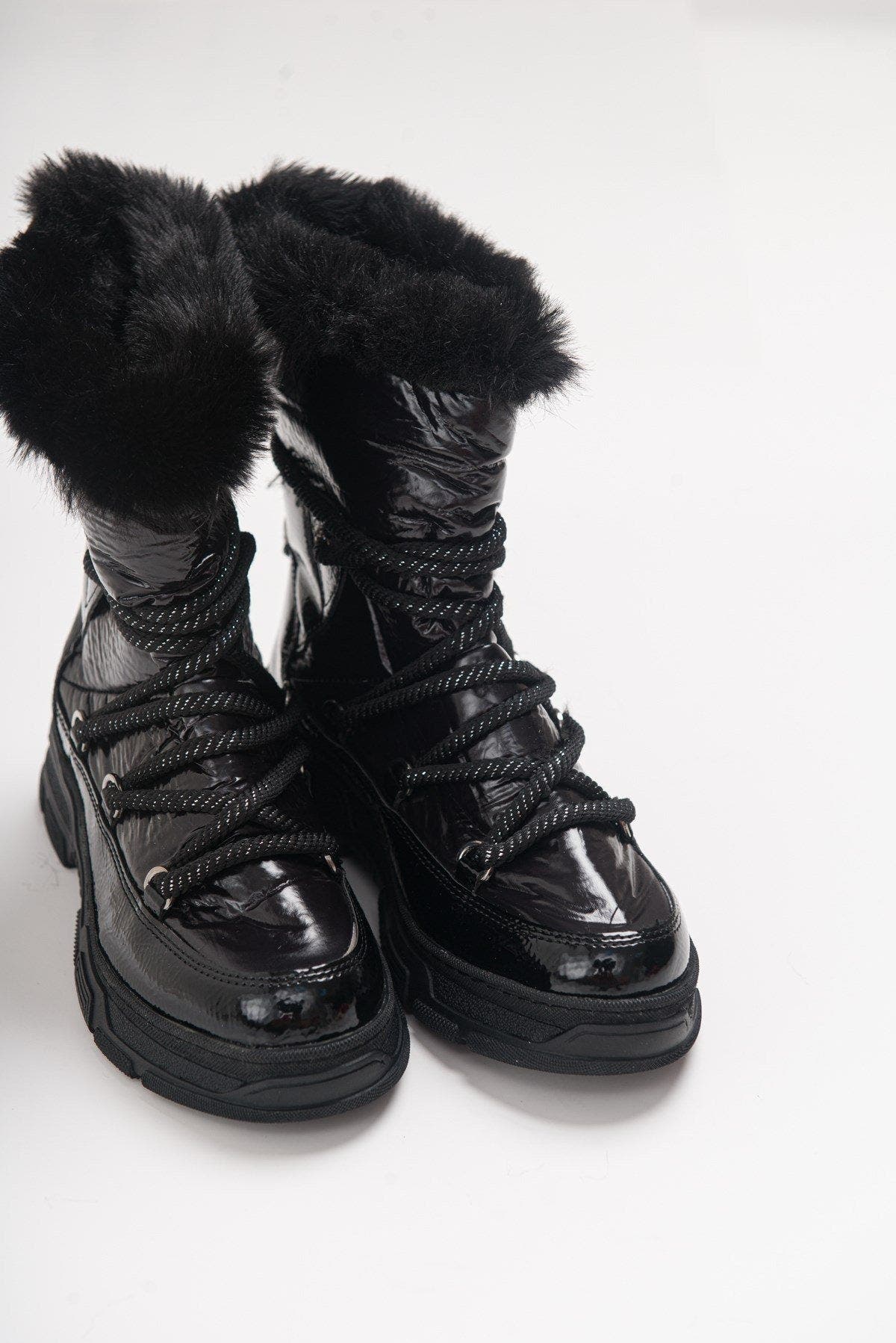 Prologue Shoes Rosie Fur Lined Boot, Main, color, Black Faux Leather