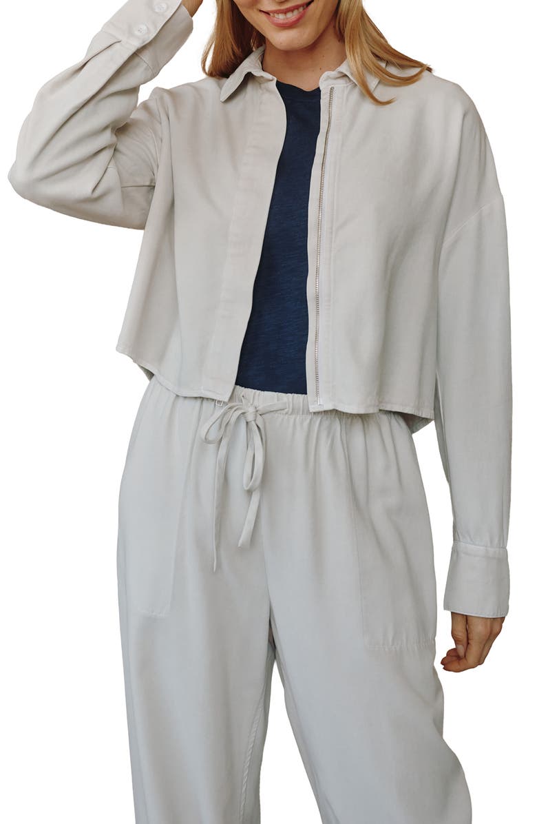 Bella Dahl Oversize Crop Zip Shacket, Main, color, Ivory Smoke