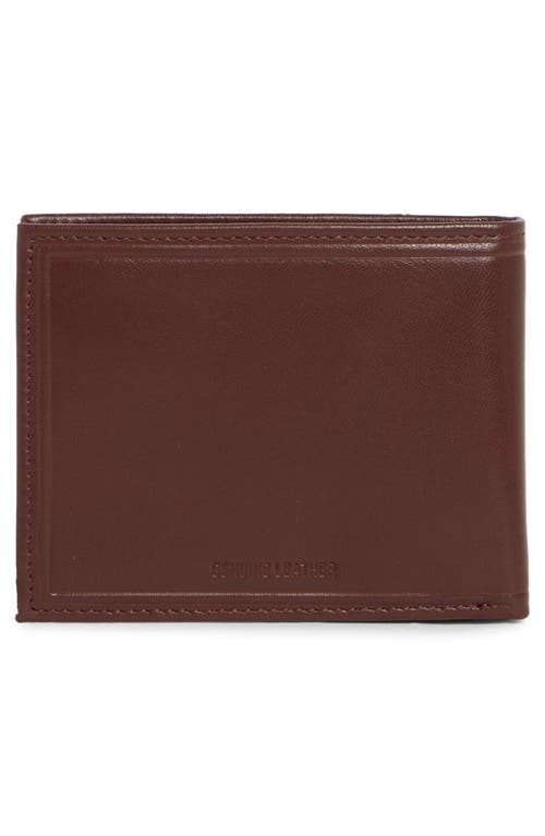 Original Penguin Stitch Crease Leather Bifold Wallet In Brown