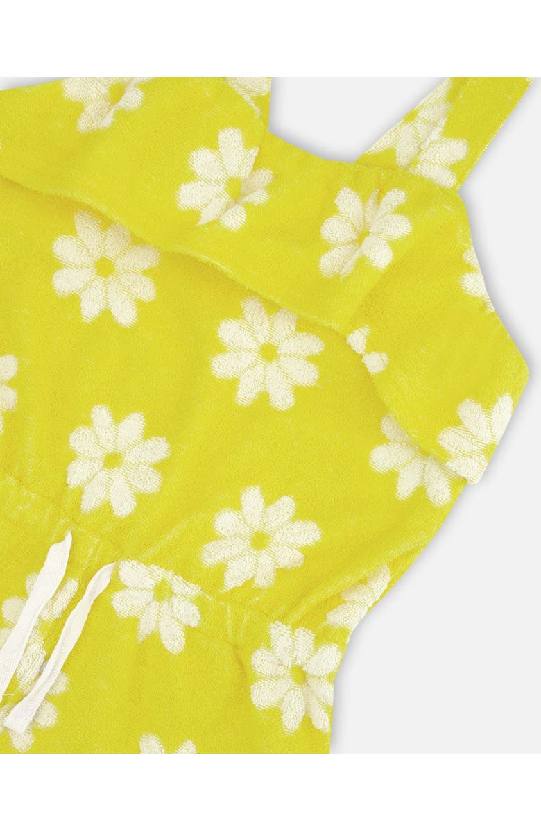 Deux par Deux Girl's Terry Cloth Romper Yellow Printed Daisies, Alternate, color, 