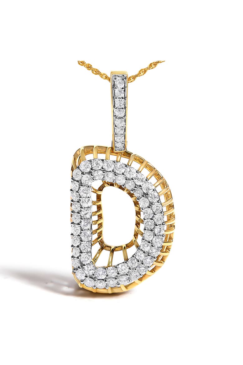 Men's 10K Yellow Gold 1 1/5 Cttw Diamond Letter D Initial Pendant Necklace, Alternate, color, Yellow Gold