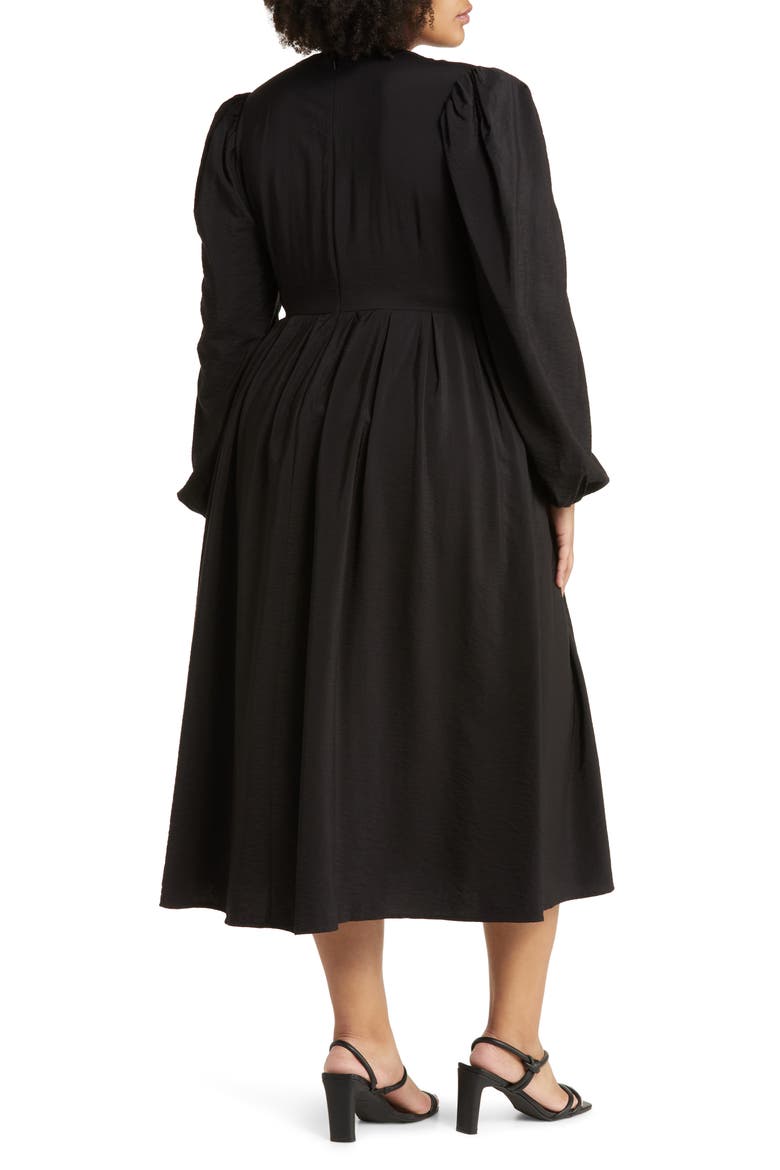 Pleat Puff Shoulder Long Sleeve Dress, Alternate, color, BLACK