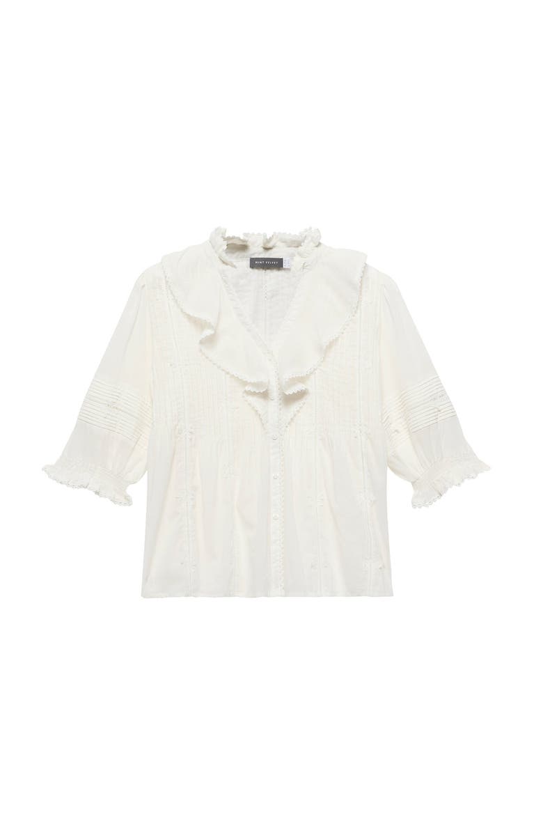 MINT VELVET Cotton Ruffle Blouse, Alternate, color, Ivory