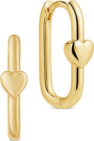 Sterling Forever Heart Mini Square Huggie Hoop Earrings