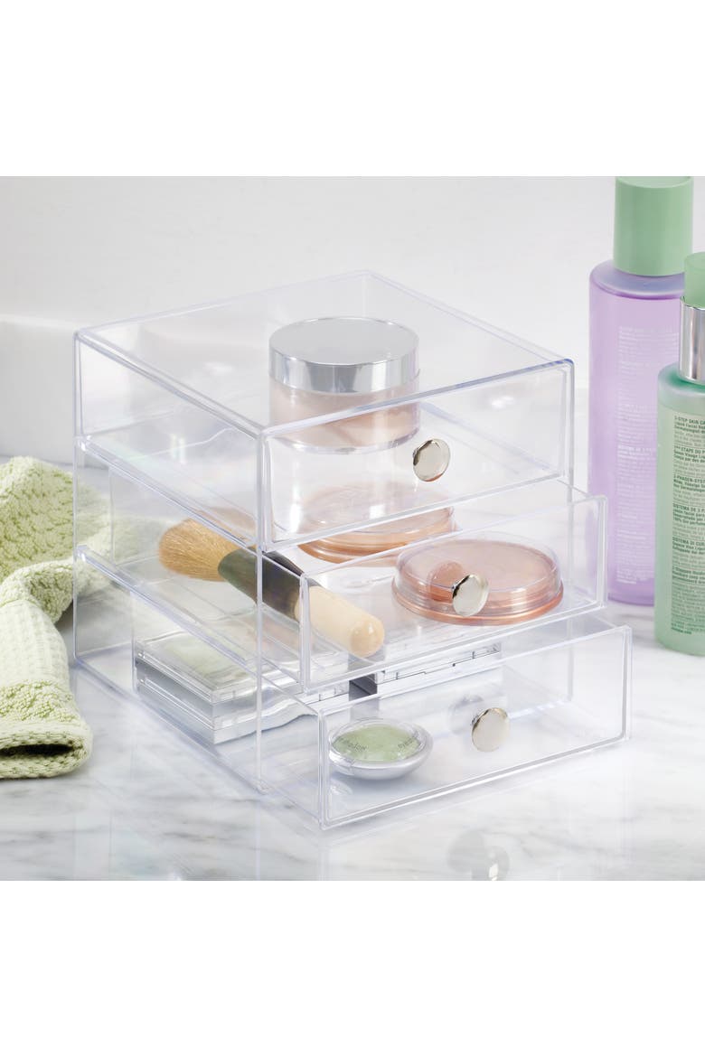 Stackable 3-Drawer Vanity Makeup Organizer - Clear, Alternate, color, Clear