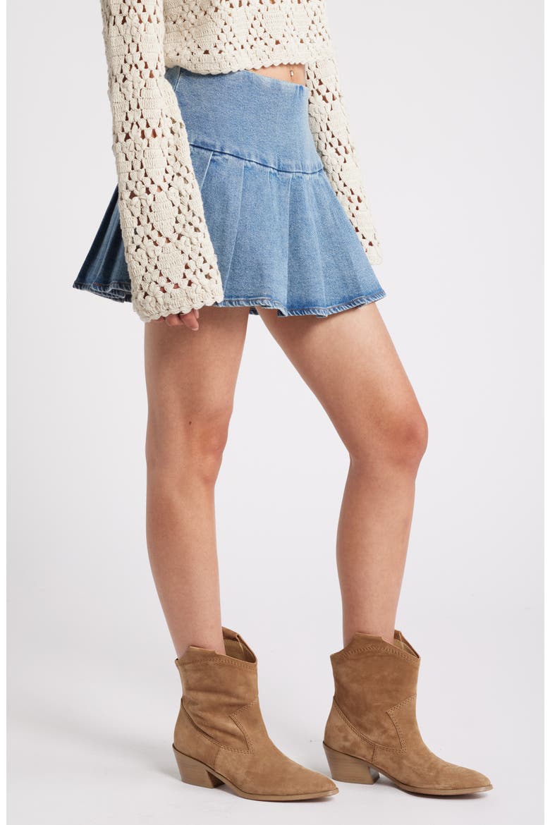 Pleated Denim Miniskirt, Alternate, color, BLUE DENIM WASH