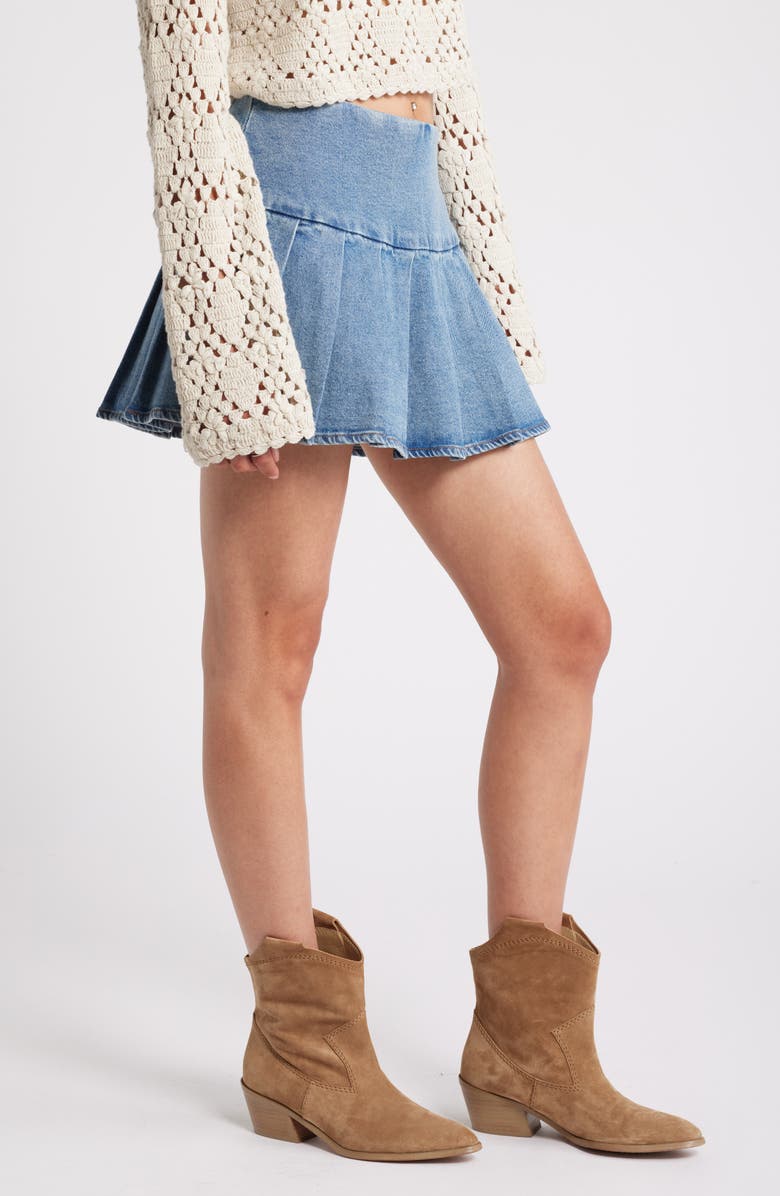 BP. Pleated Denim Miniskirt, Alternate, color, Blue Denim Wash