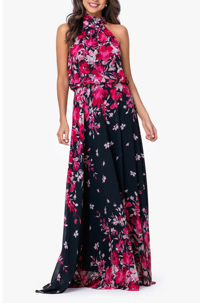 Sleeveless Blouson Chiffon Gown, Main, color, NAVY/ FUSHIA