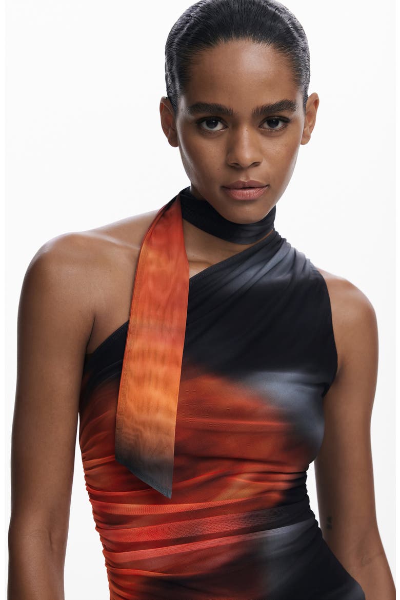 Tie Neck One Shoulder Top, Alternate, color, BLACK