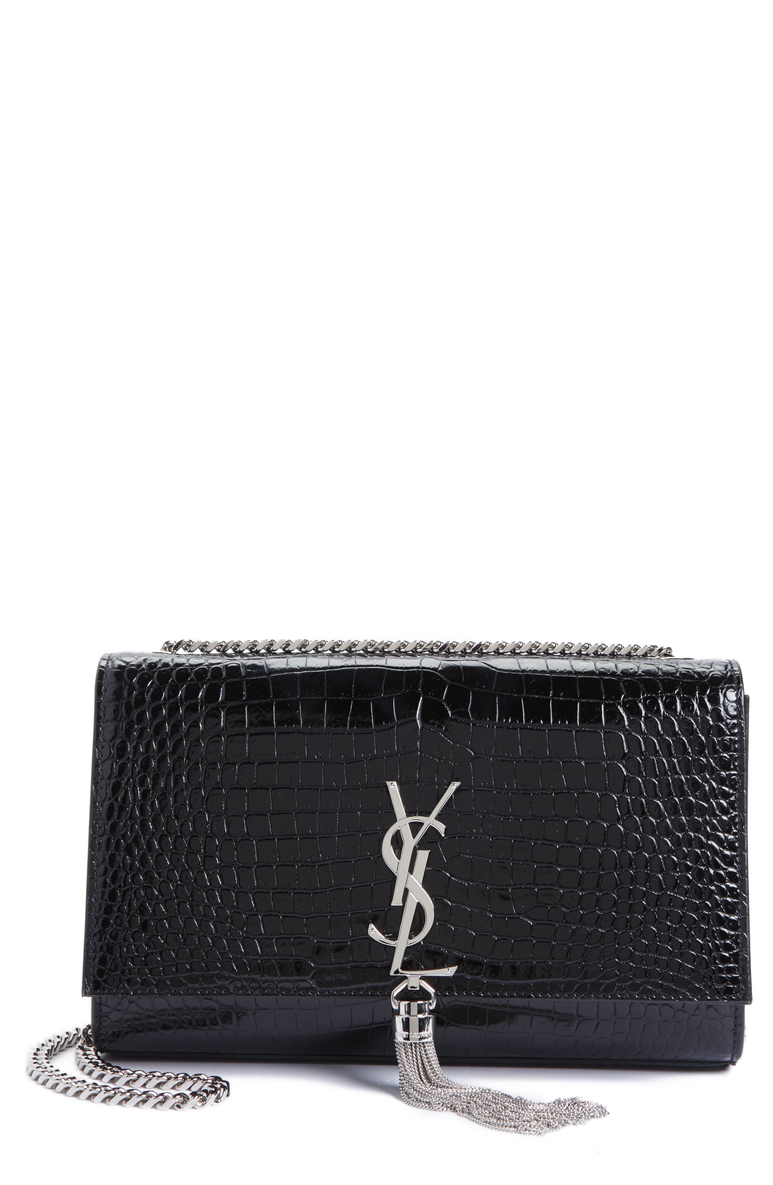 Saint Laurent Medium Kate Tassel Croc Embossed Calfskin Leather Crossbody Bag, Main, color, 