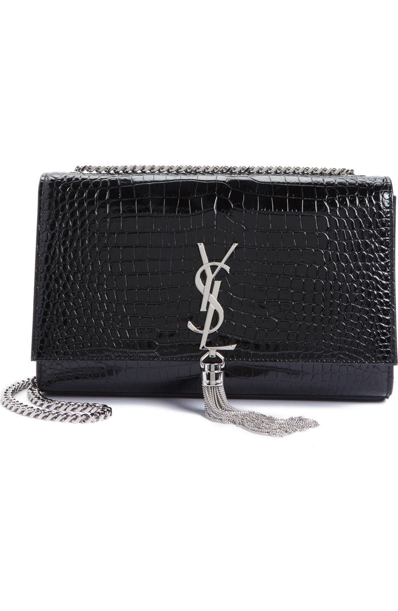 Saint Laurent Medium Kate Tassel Croc Embossed Calfskin Leather Crossbody Bag, Main, color,