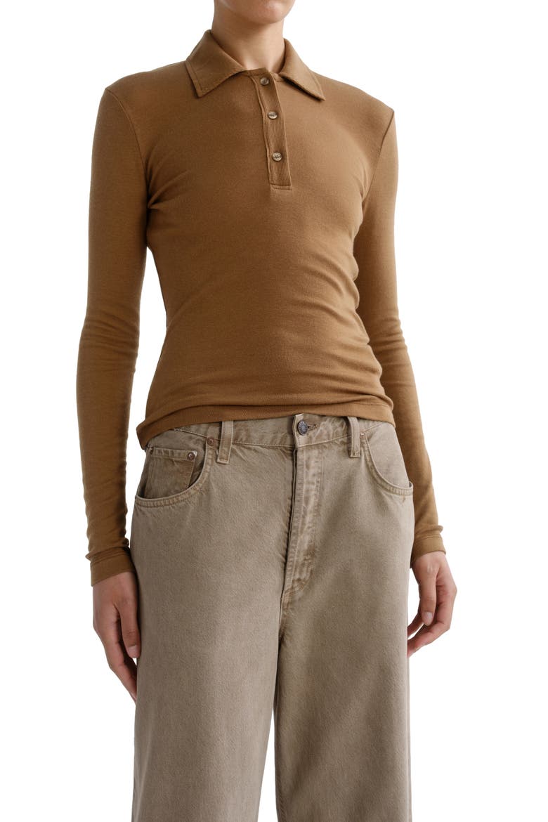 Amos Long Sleeve Polo Shirt, Alternate, color, HONEY COMB MD MAPLE BROWN