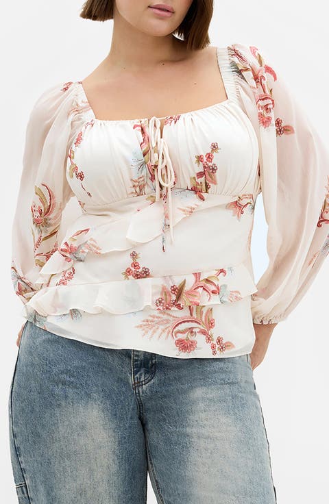 Shayla Floral Print Balloon Sleeve Top