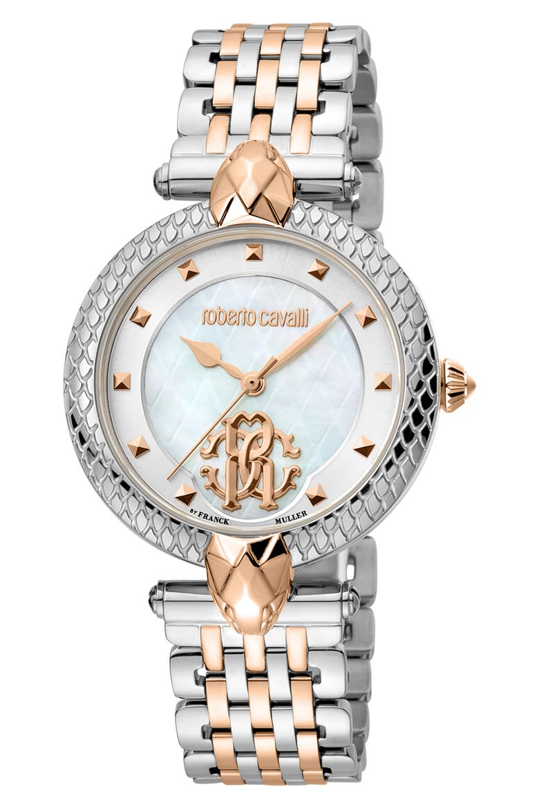 Two-Tone Mother-of-Pearl Dial Bracelet Watch, 34mm, Main, color, TWO TONE SILVER / ROSE GOLD