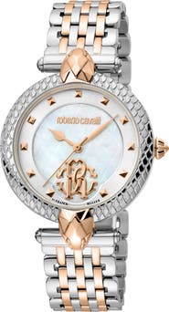 Roberto Cavalli by Franck Muller Two-Tone Mother-of-Pearl Dial Bracelet Watch, 34mm