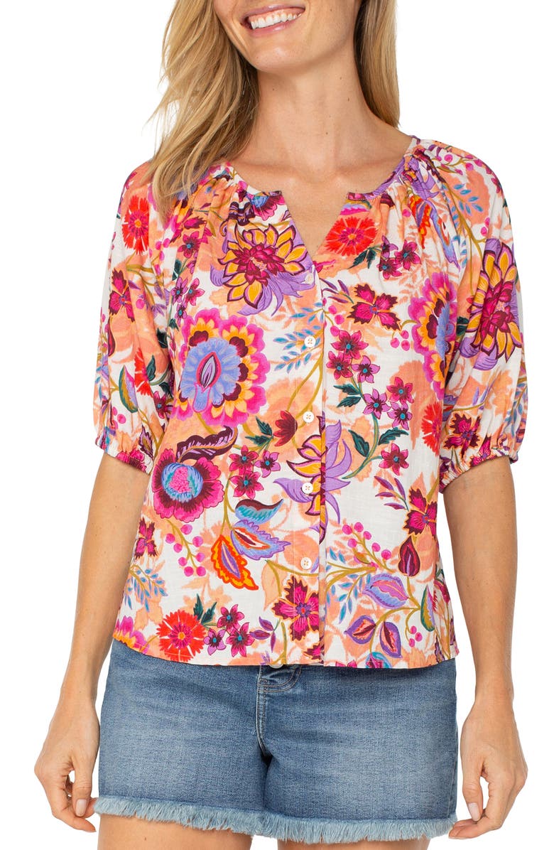 Liverpool Los Angeles Puff Sleeve Button-Up Shirt, Main, color, 