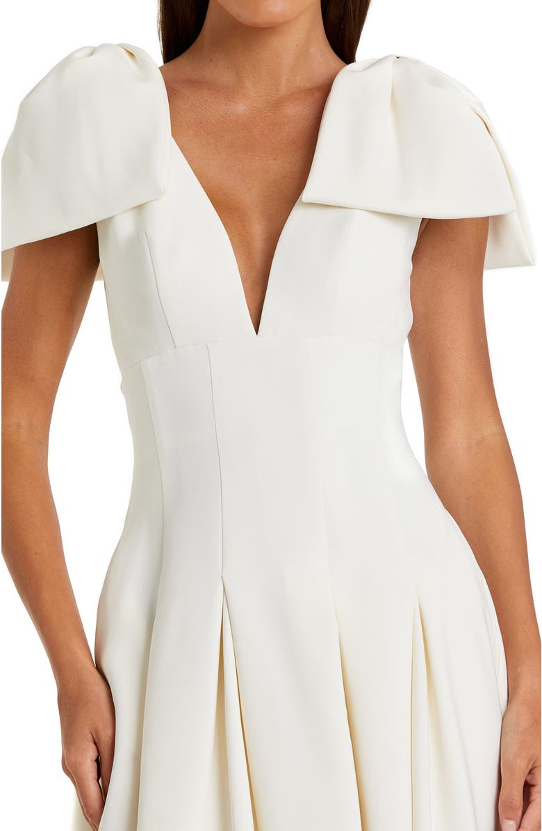 Mac Duggal Crepe A Line Midi Dress With Bow Straps, Alternate, color, Ivory