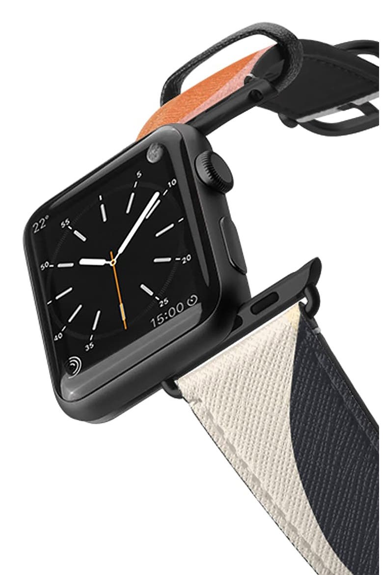 Cool Beans Saffiano Faux Leather Apple Watch® Band, Alternate, color, PINK/ BLUE/ SPACE GREY