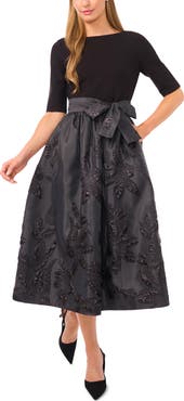 Ted Baker Jesse Metallic Floral Mixed Media Midi Dress
