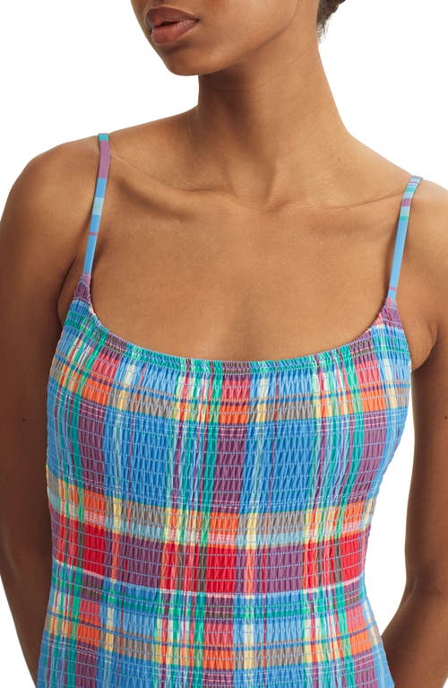 Polo Ralph Lauren Kennedy Smocked One Piece Swimsuit In Blue Multi