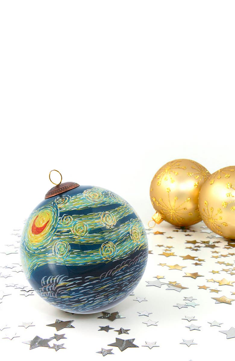 OVERSTOCK ART "Starry Night" Hand-Painted Glass Ornament, Alternate, color,