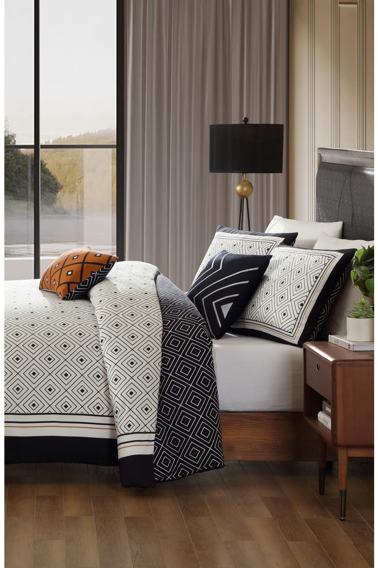 Geometric Cotton 5-Piece Reversible Comforter Set, Alternate, color, BLACK WHITE