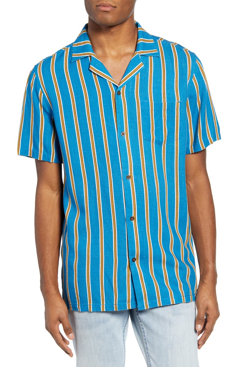 Banks Journal Drop Stripe Short Sleeve Button-Up Camp Shirt, Main, color,