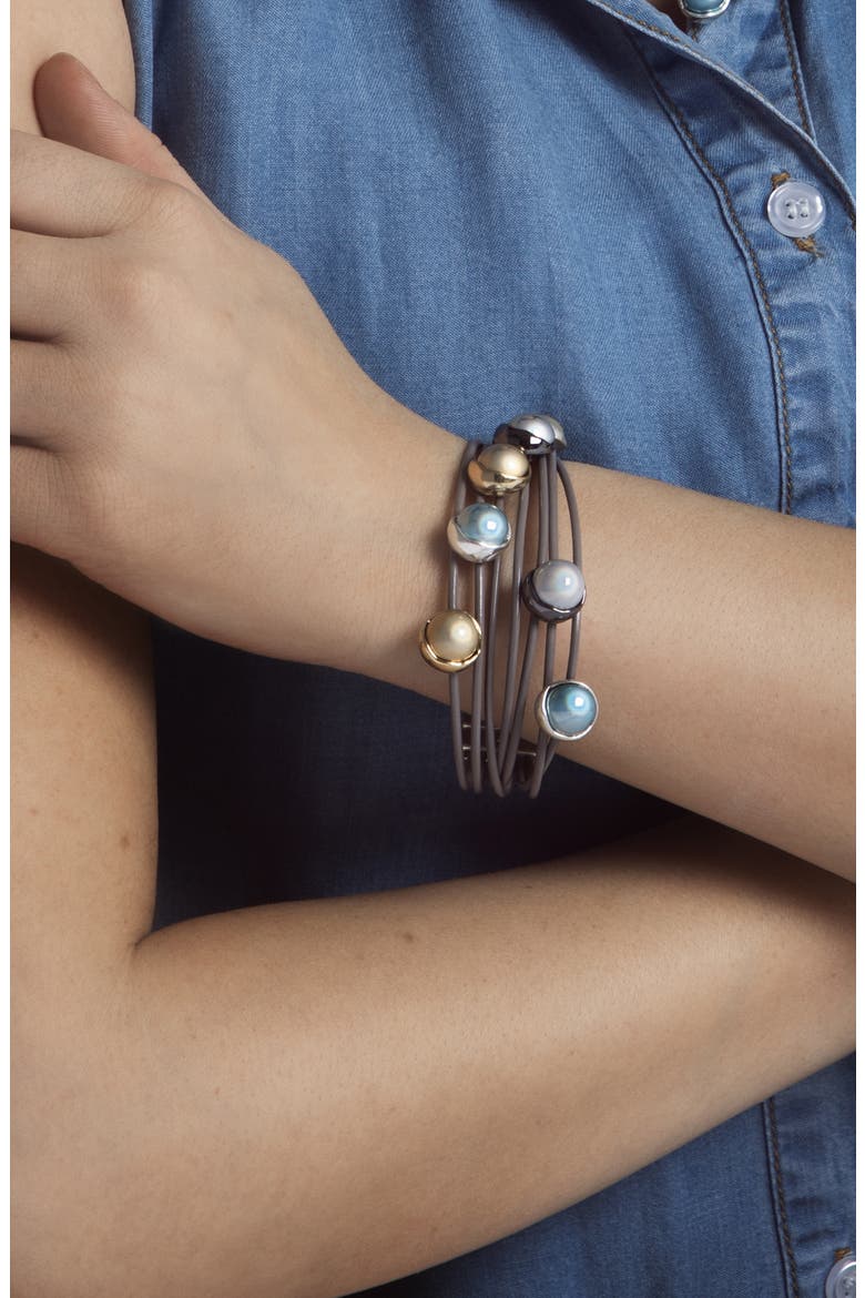 Colored Orbs Leather Cords Bracelet, Alternate, color, TAUPE