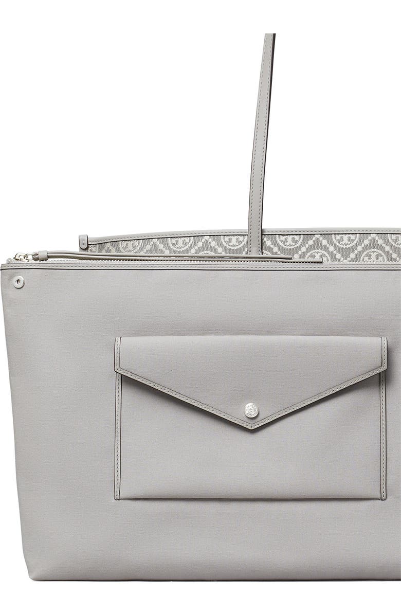 Tory Burch Perry T Monogram Jacquard Triple Compartment Tote, Alternate, color, Gray