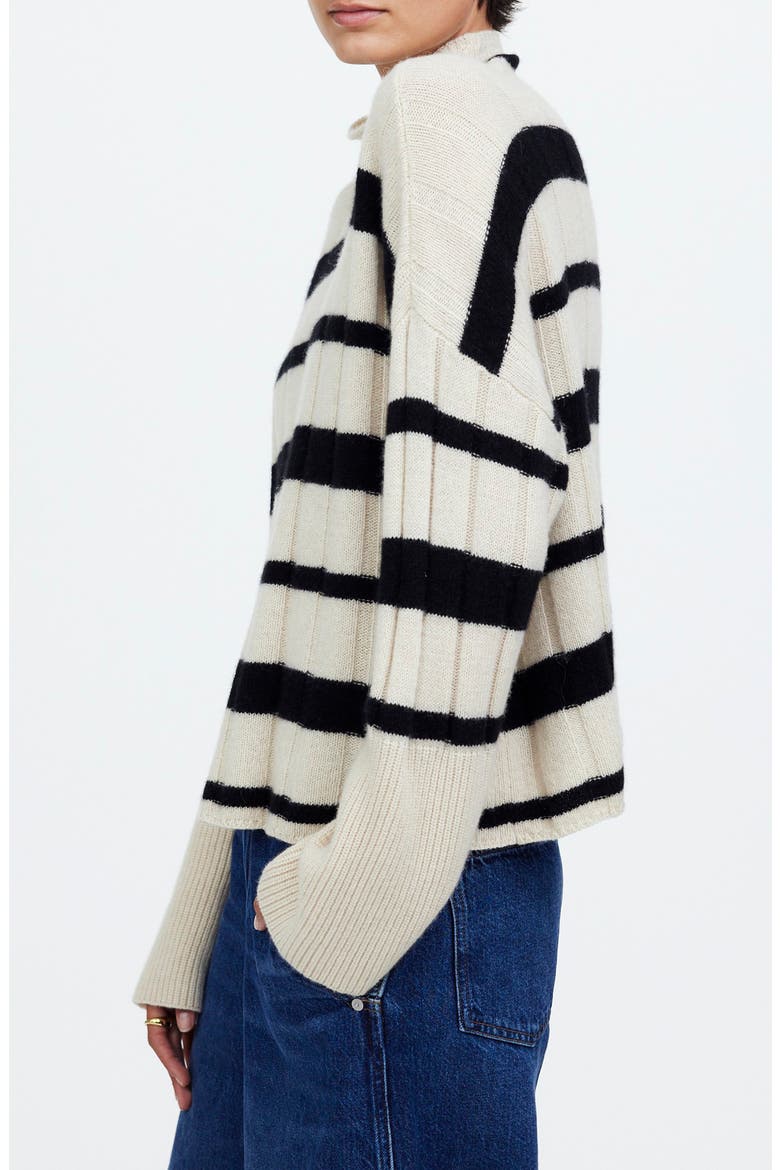 Stripe Rib Cashmere & Wool Blend Funnel Neck Sweater, Alternate, color, BLACK/WHITE STRIPE