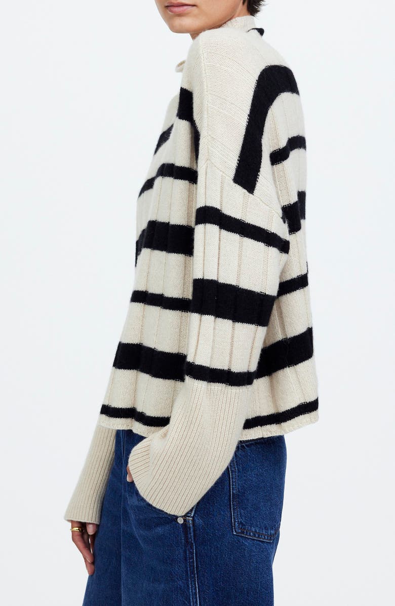 Madewell Stripe Rib Cashmere & Wool Blend Funnel Neck Sweater, Alternate, color,