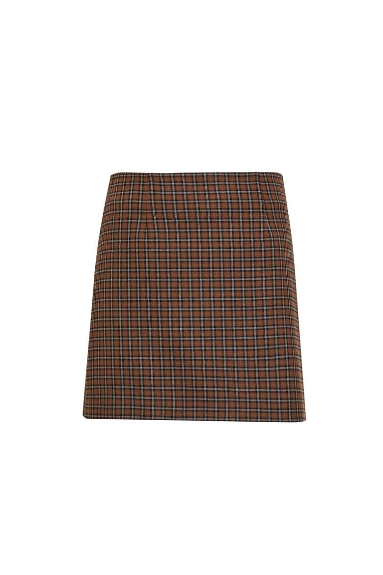 Kalea Check Mini Skirt, Alternate, color, Brown