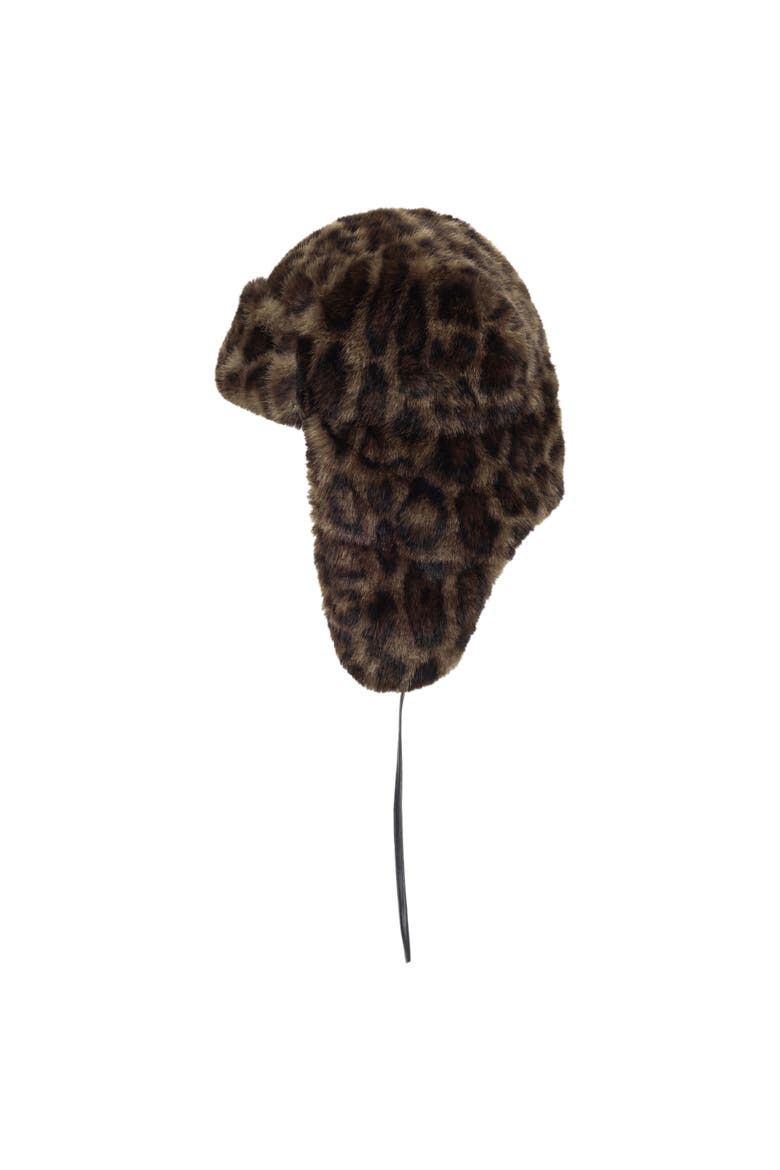 Faux Fur Trapper Hat with Polyurethane Ties, Alternate, color, Leopard