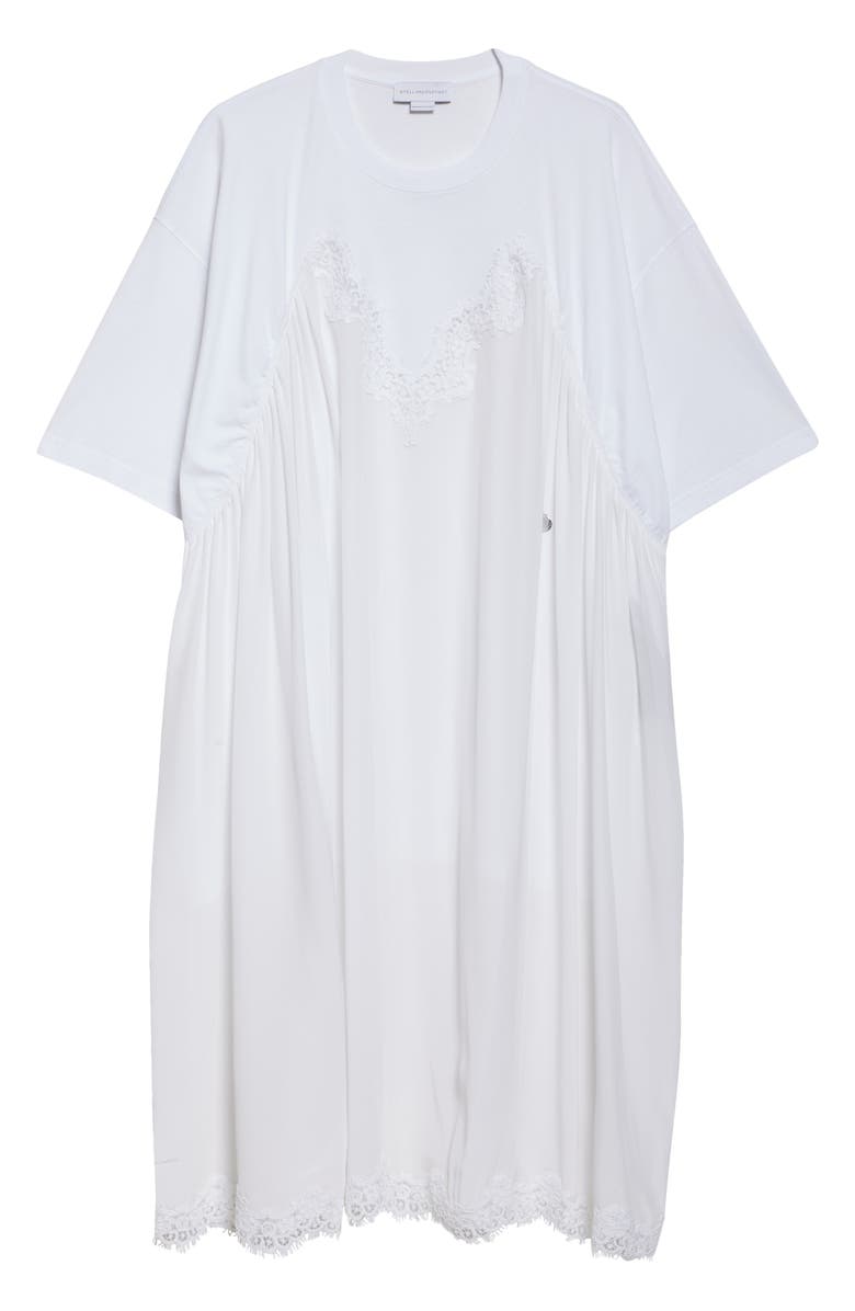 Stella McCartney Lace Trim Mixed Media T-Shirt Dress, Alternate, color, Pure White