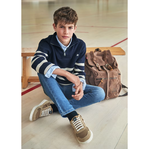 Mayoral Striped Zip-neck Sweater In Blue