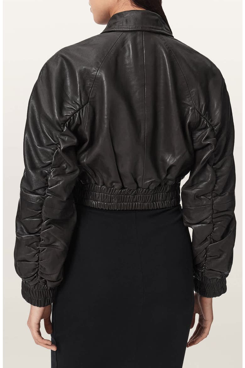 Anouk Leather Crop Bomber Jacket, Alternate, color, BITTER BROWN