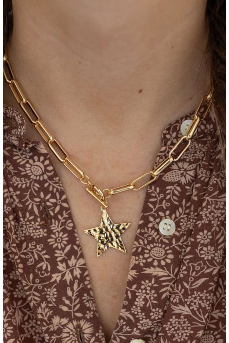 Star Hammered Necklace, Alternate, color, Gold