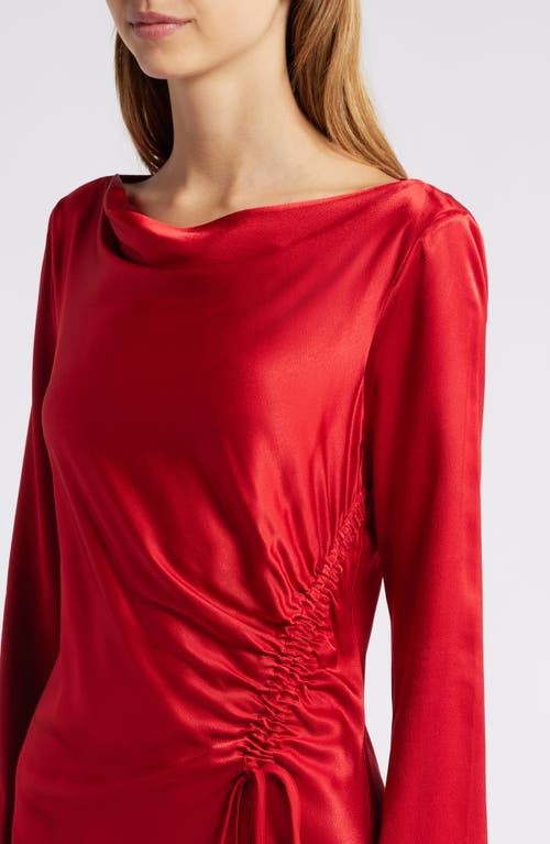 Rails Alessandra Long Sleeve Ruched Satin Dress In Scarlet