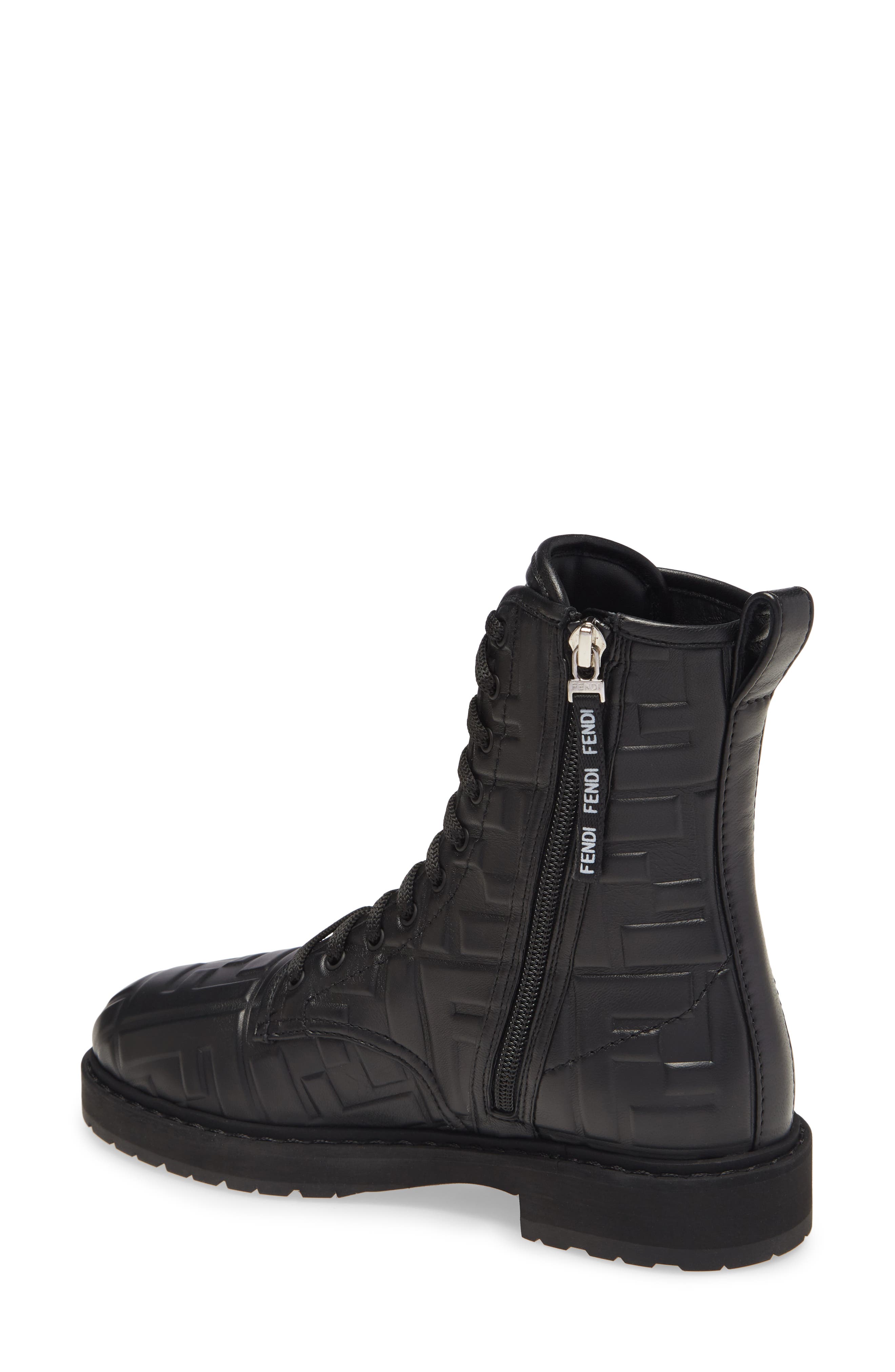 Fendi FF Embossed Logo Combat Boot, Alternate, color, 