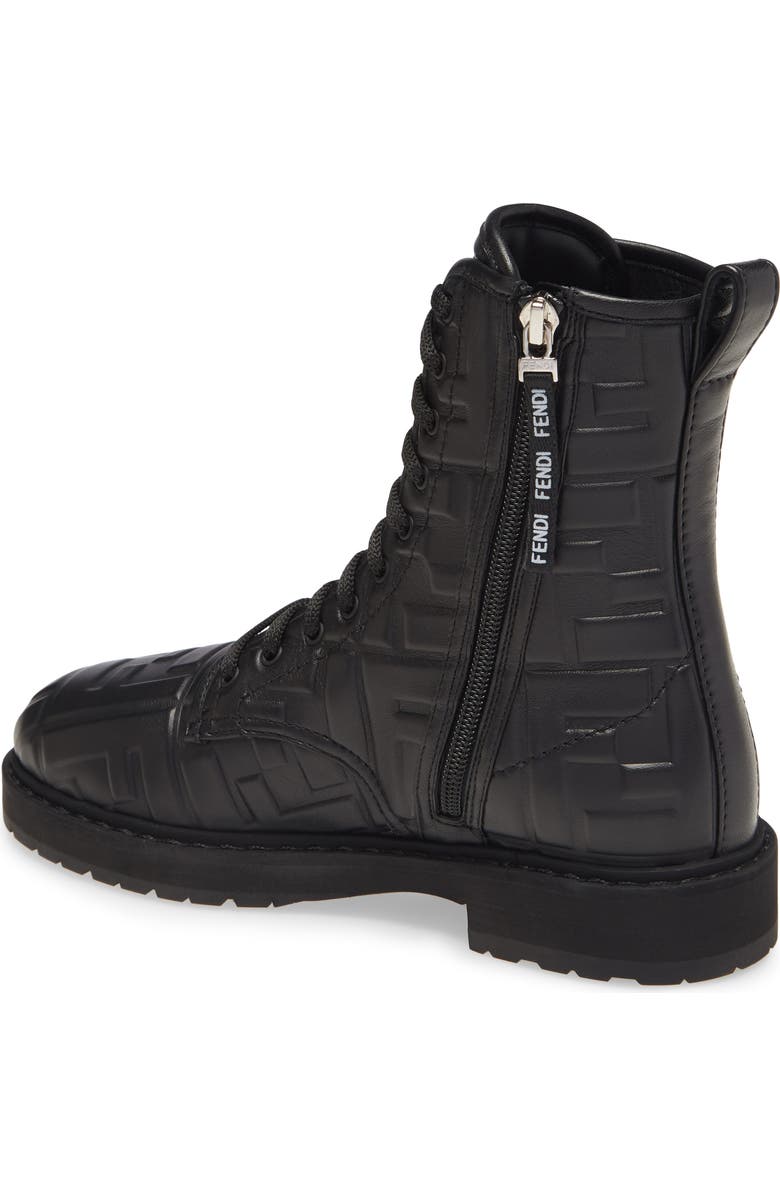 Fendi FF Embossed Logo Combat Boot, Alternate, color,