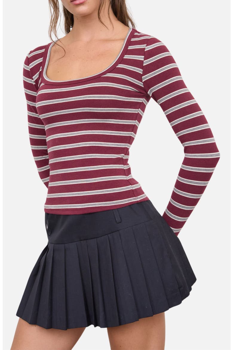 Striped Scoop Neck Baby Tee, Alternate, color, OXBLOOD MULTI