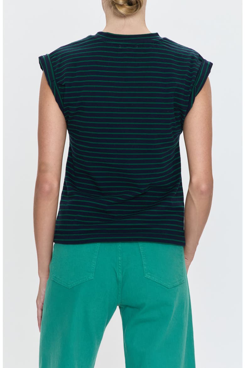 Olivia Stripe Cotton Muscle T-Shirt, Alternate, color, NAVY GREEN STRIPE