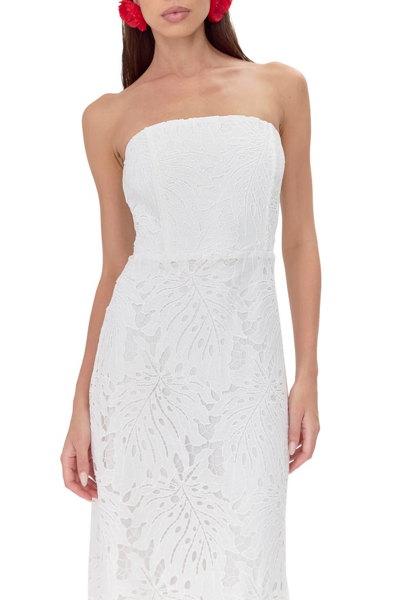 Jessika 3D Lace Strapless Midi Dress, Alternate, color, WHITE