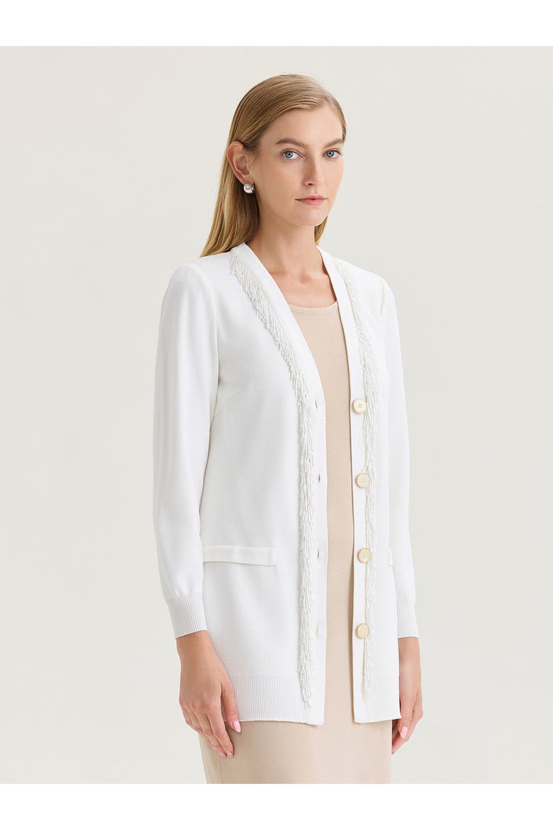 Heritage Beaded Trim Flat Knit Cardigan, Alternate, color, White