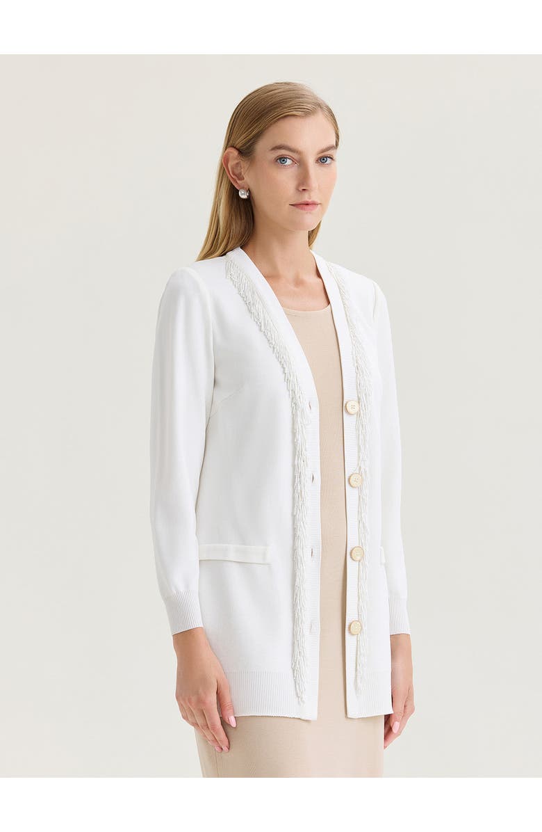 Misook Heritage Beaded Trim Flat Knit Cardigan, Alternate, color, White
