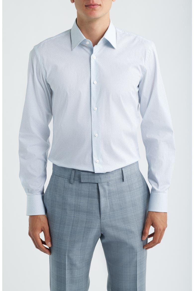 Hank Kent Slim Fit Stretch Cotton Dress Shirt, Main, color, WHITE W/ LIGHT BLUE